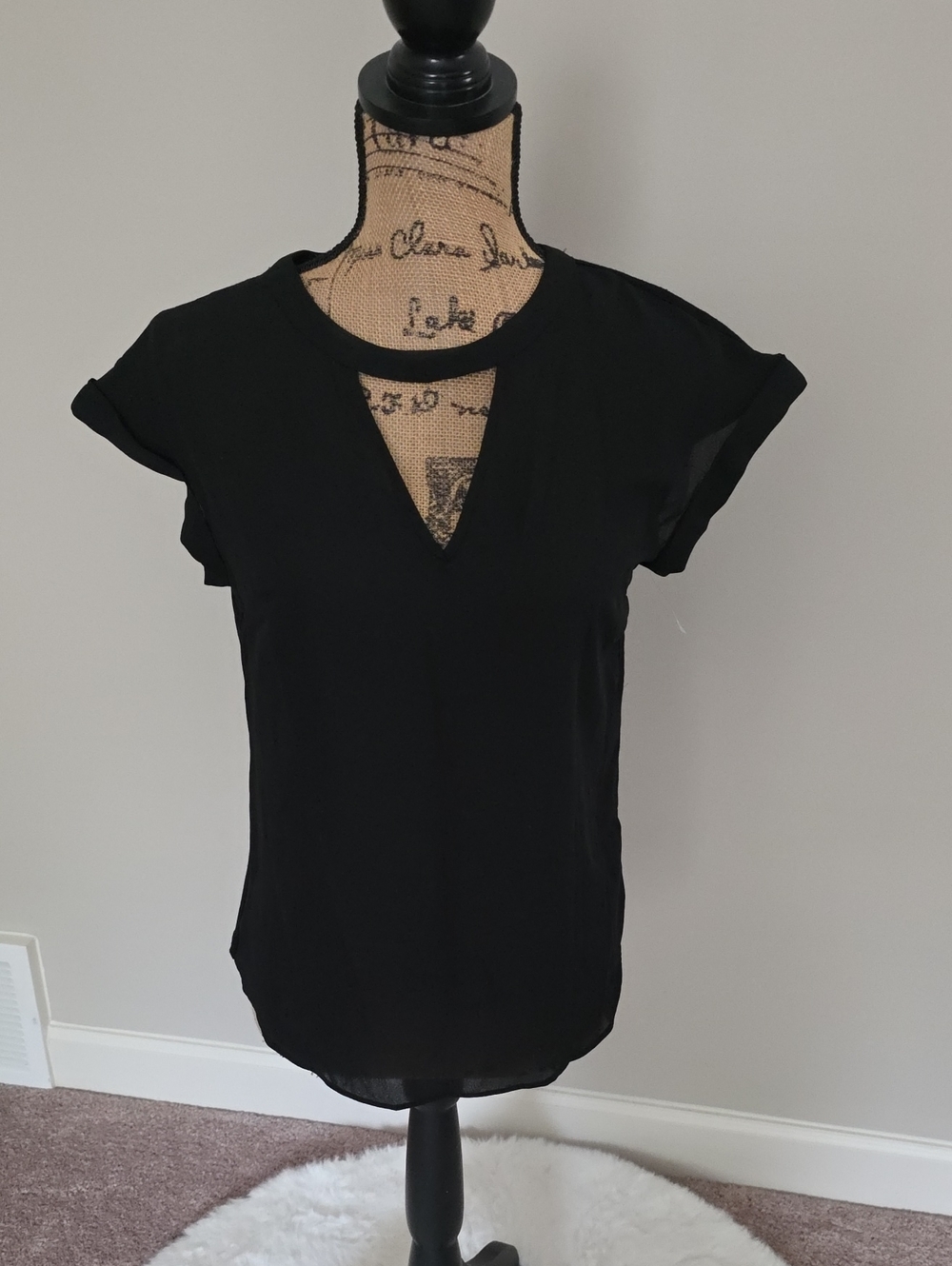 Women's Black V-Notch Short Sleeve Blouse